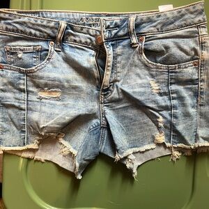 Women's Light Blue Distressed Denim Shorts
